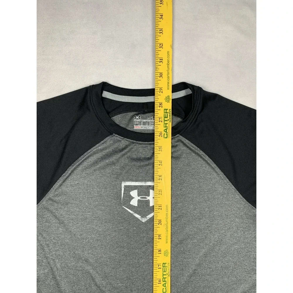 Under Armour Shirt Mens S Gray‎ Black HeatGear Fitted 3/4 Sleeve Baseball